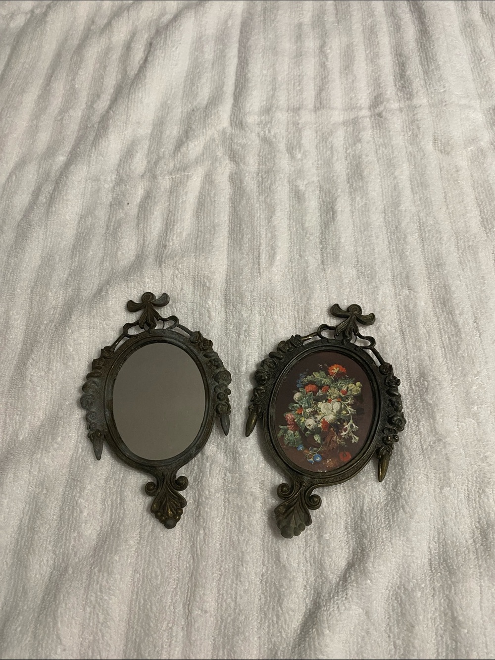 Ornate Vintage-Style Wall Plaque Set in Dark Bronze. Both two toned.